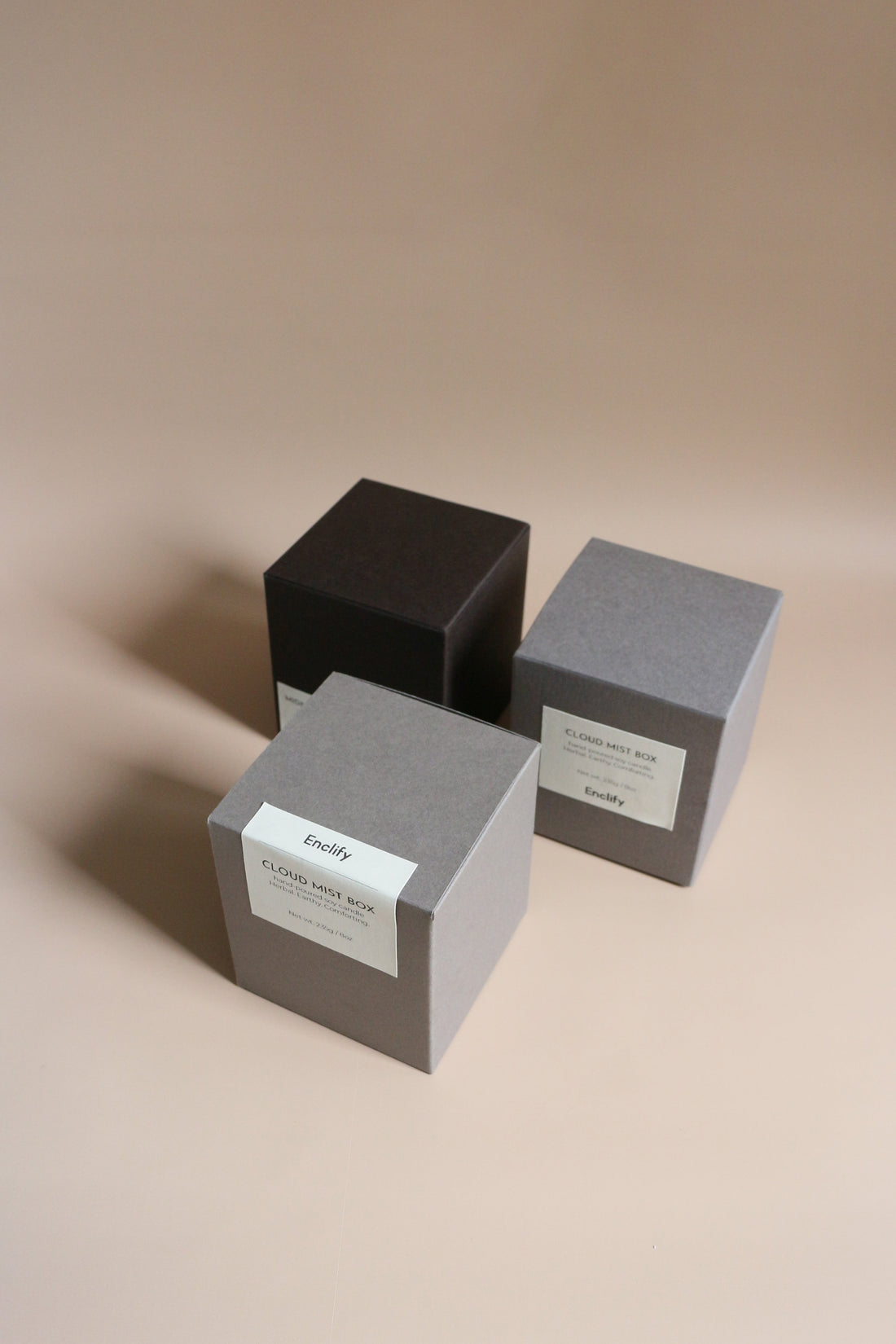 Cloud Mist candle box with centered label by Enclify
