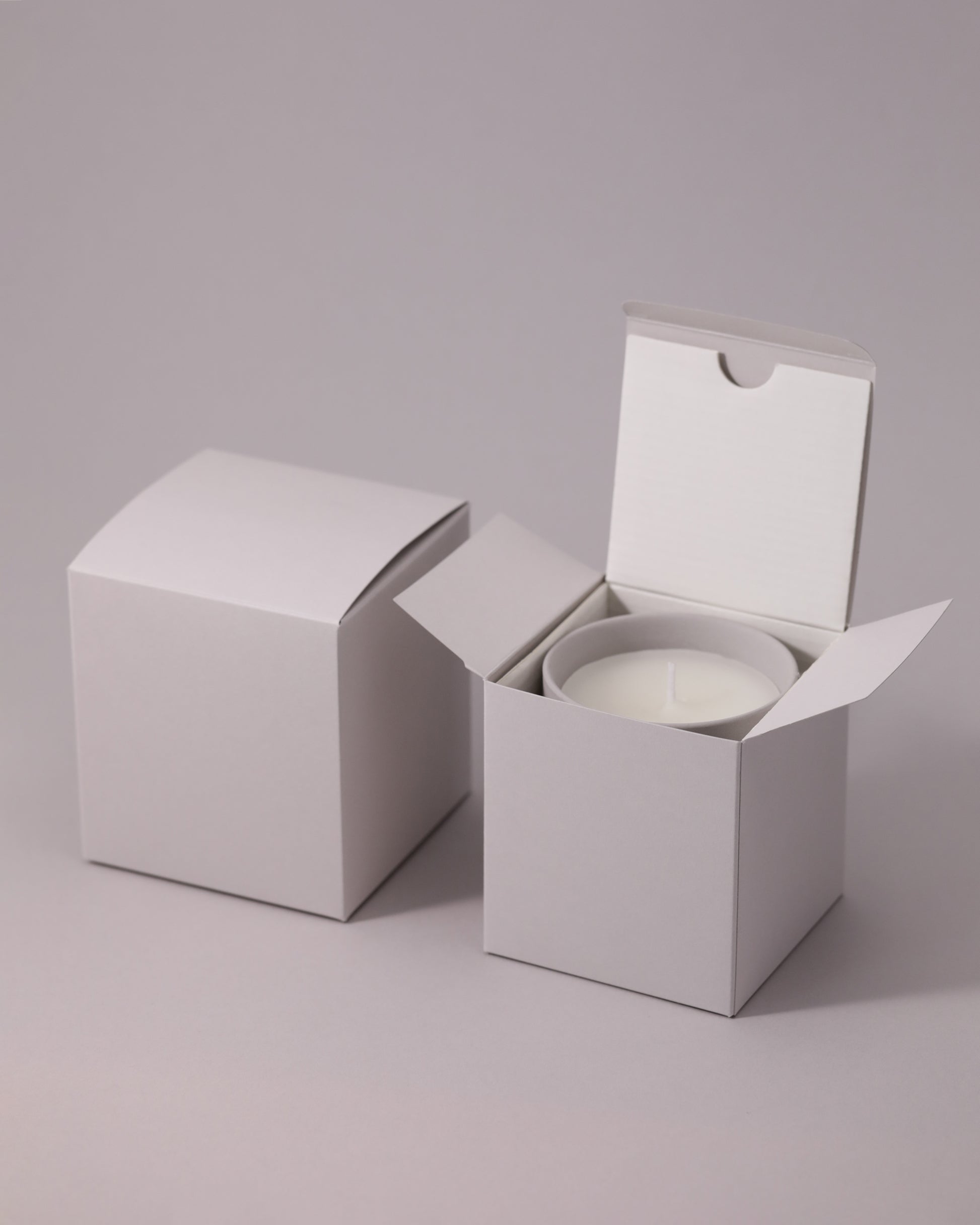 Dove grey premium candle box - elegant minimalist wholesale packaging