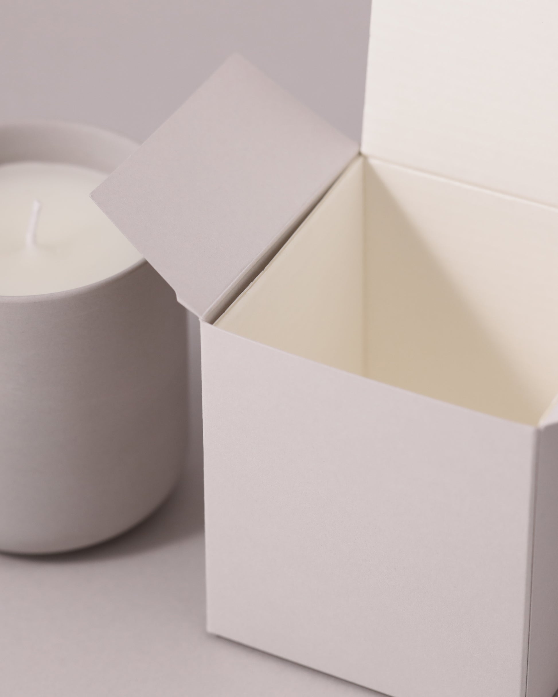 Dove grey premium candle box - elegant minimalist wholesale packaging