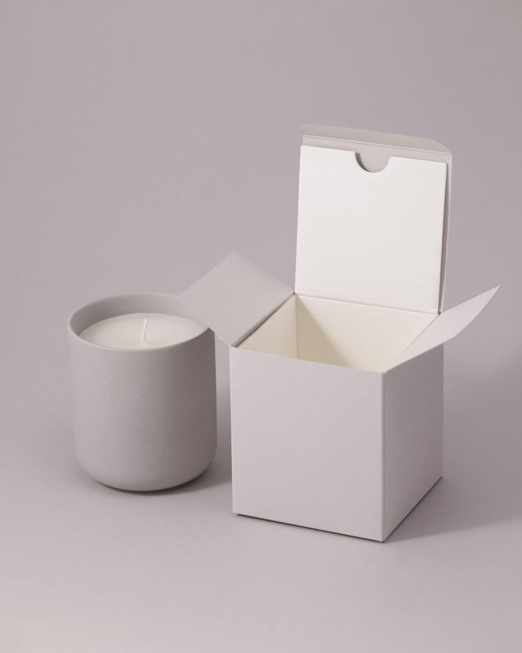 Dove grey premium candle box - elegant minimalist wholesale packaging