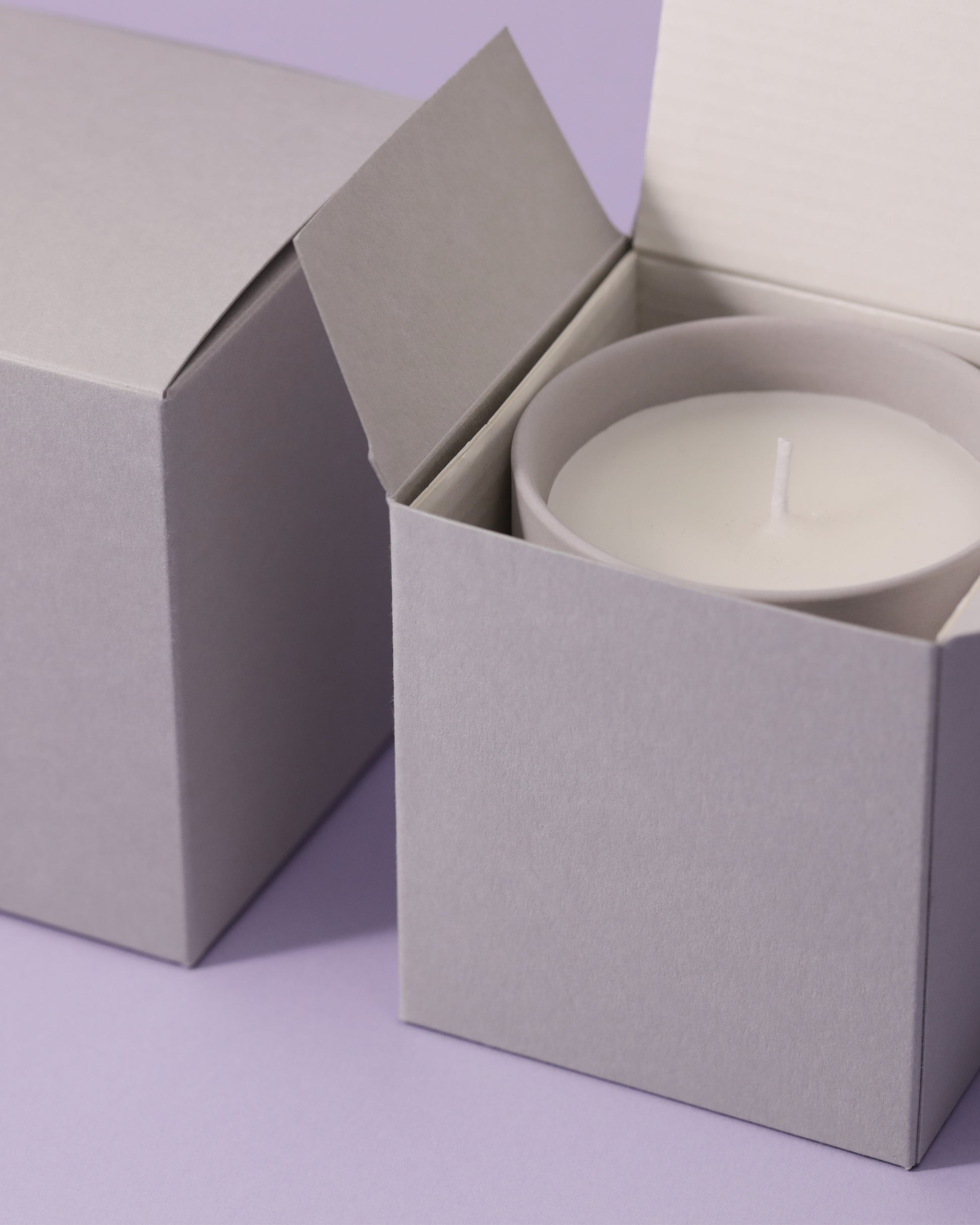 grey candle box - minimalist spa packaging wholesale